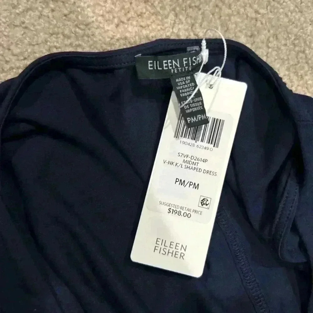 Eileen Fisher Midnight blue v-neck K/L shaped dress - Picture 4 of 4